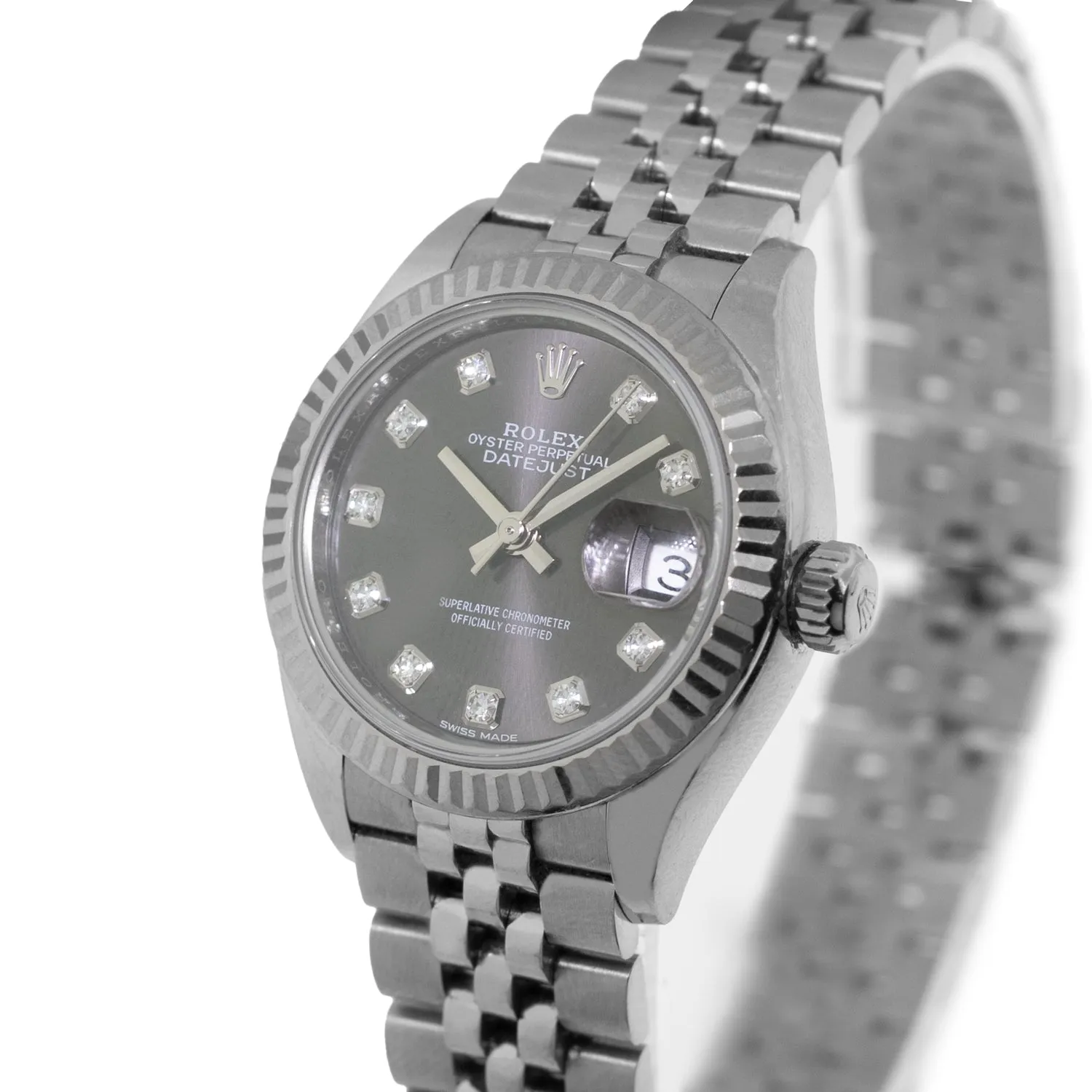 Rolex Lady-Datejust 28mm White Gold & Steel Dark Rhodium Diamond Dial & Fluted Bezel 279174