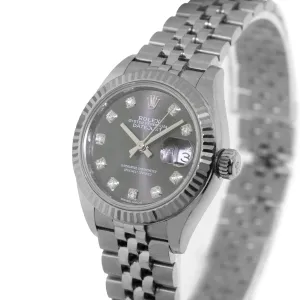 Rolex Lady-Datejust 28mm White Gold & Steel Dark Rhodium Diamond Dial & Fluted Bezel 279174