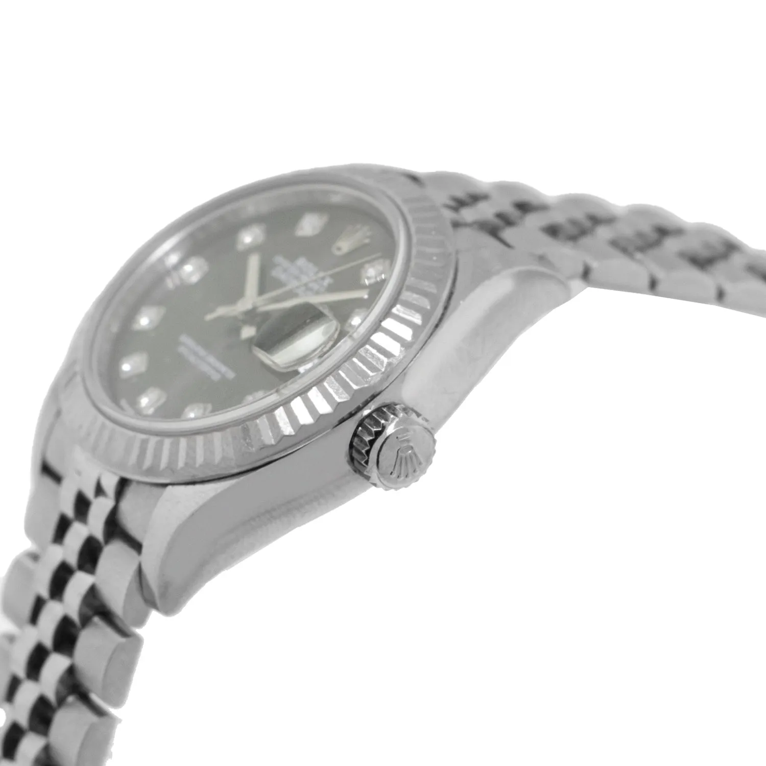 Rolex Lady-Datejust 28mm White Gold & Steel Dark Rhodium Diamond Dial & Fluted Bezel 279174