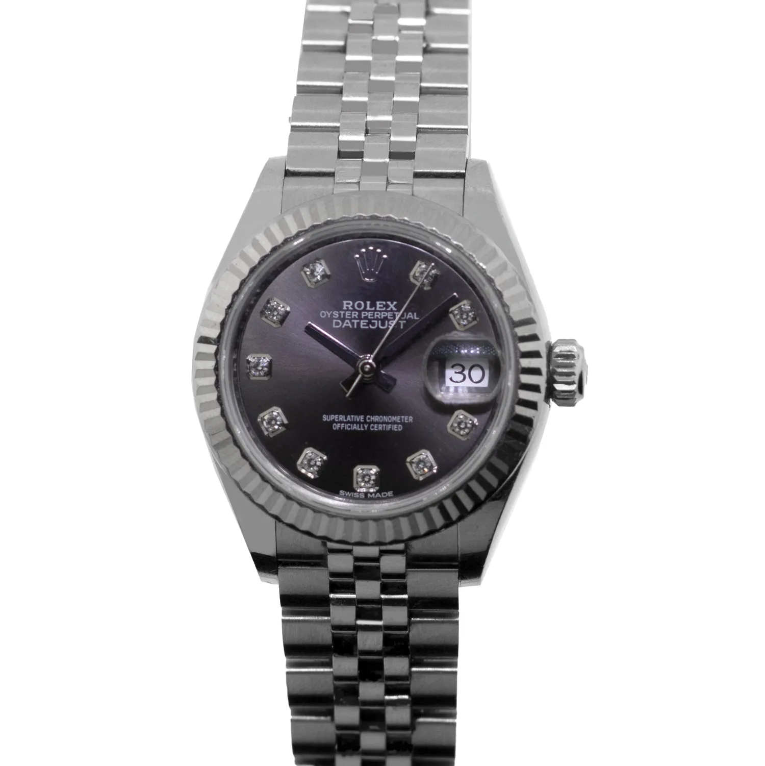 Rolex Lady-Datejust 28mm White Gold & Steel Dark Rhodium Diamond Dial & Fluted Bezel 279174
