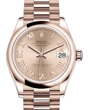 Rolex Lady-Datejust 31 Rose Gold Rose Roman Dial & Smooth Domed Bezel President Bracelet 278245