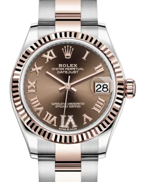 Rolex Lady-Datejust 31 Rose Gold/Steel Chocolate Roman Diamond VI Dial & Fluted Bezel Oyster Bracelet 278271