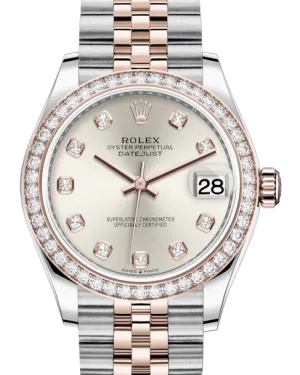 Rolex Lady-Datejust 31 Rose Gold/Steel Silver Diamond Dial & Diamond Bezel Jubilee Bracelet 278381RBR