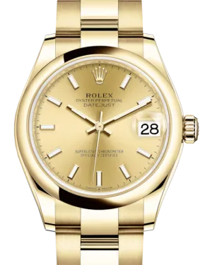 Rolex Lady-Datejust 31 Yellow Gold Champagne Index Dial & Smooth Domed Bezel Oyster Bracelet 278248