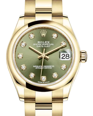 Rolex Lady-Datejust 31 Yellow Gold Olive Green Diamond Dial & Smooth Domed Bezel Oyster Bracelet 278248