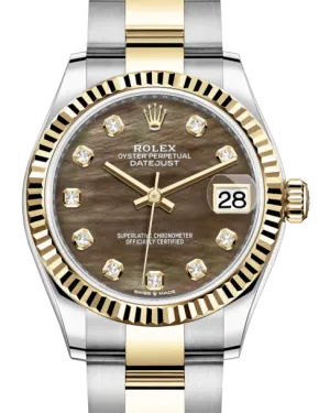 Rolex Lady-Datejust 31 Yellow Gold/Steel Black Mother of Pearl Diamond Dial & Fluted Bezel Oyster Bracelet 278273