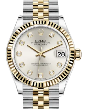 Rolex Lady-Datejust 31 Yellow Gold/Steel Silver Diamond Dial & Fluted Bezel Jubilee Bracelet 278273
