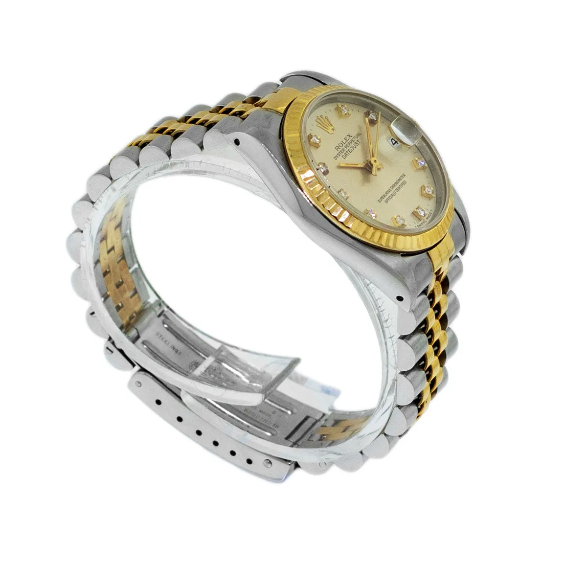 Rolex Lady-Datejust 31mm Yellow Gold Steel Silver Diamond Dial & Fluted Bezel 68273
