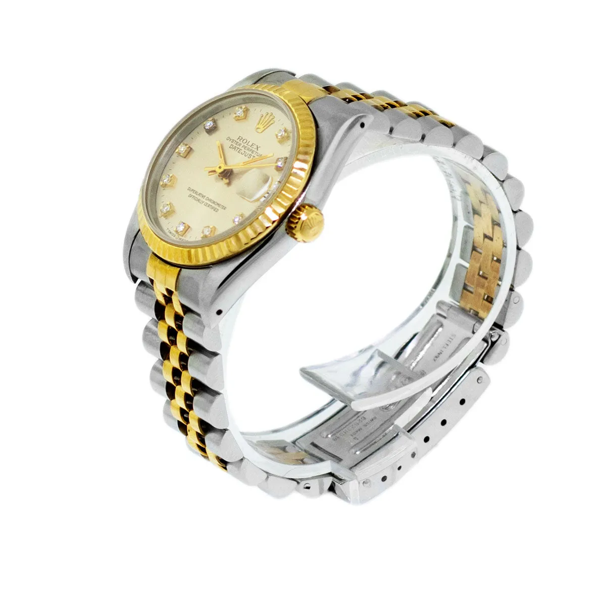 Rolex Lady-Datejust 31mm Yellow Gold Steel Silver Diamond Dial & Fluted Bezel 68273