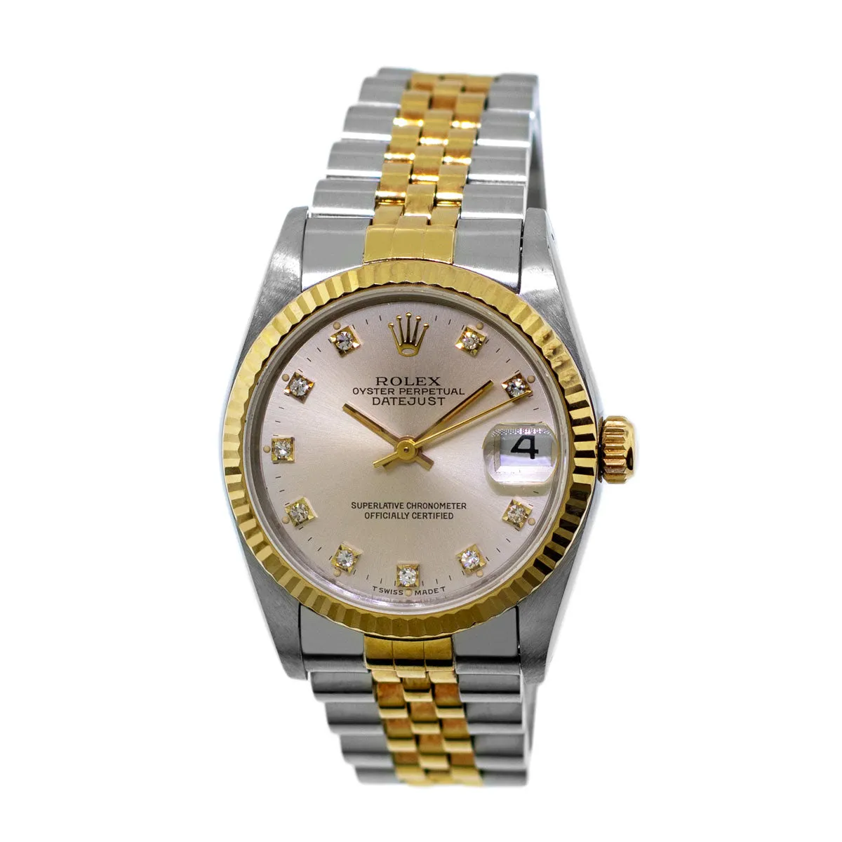 Rolex Lady-Datejust 31mm Yellow Gold Steel Silver Diamond Dial & Fluted Bezel 68273