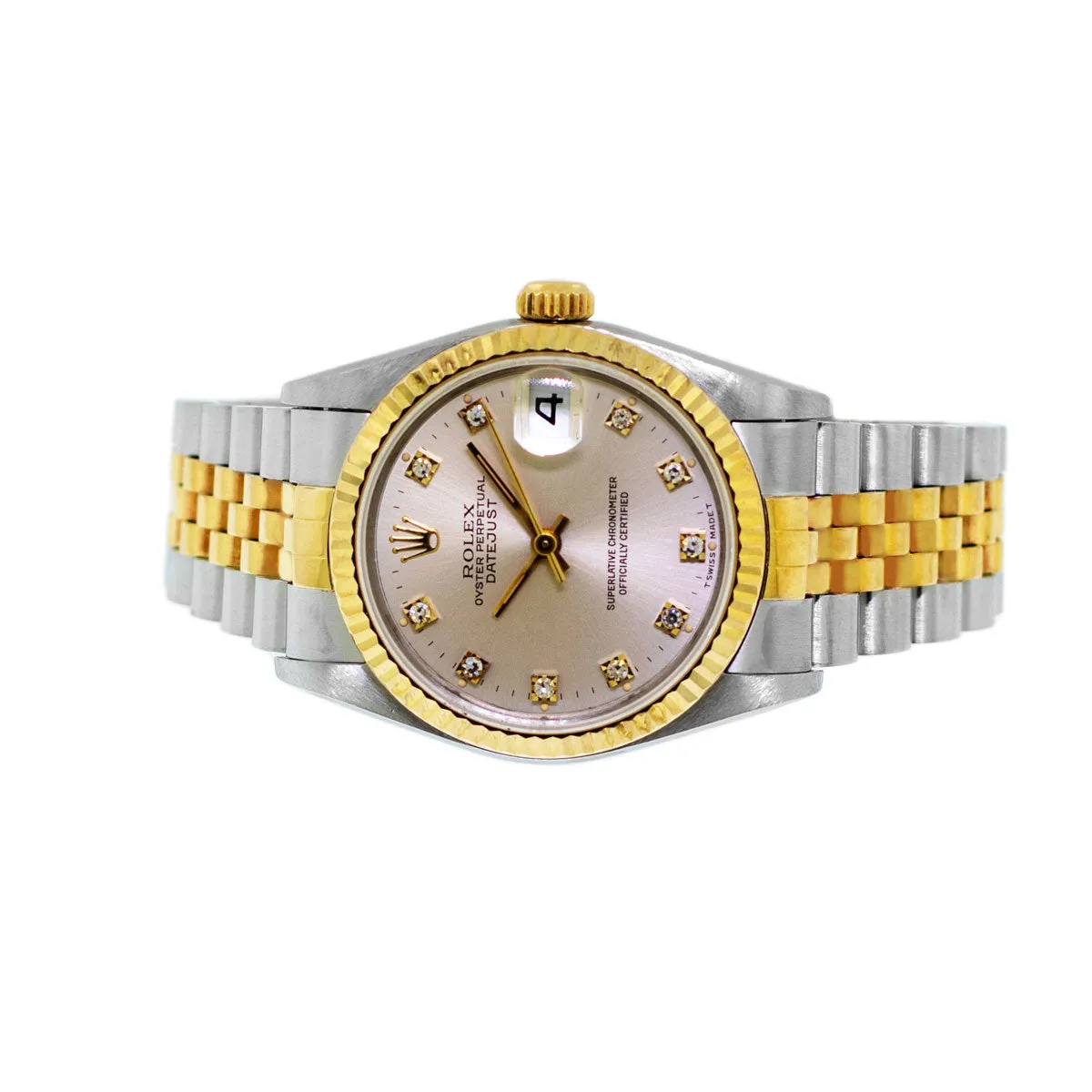 Rolex Lady-Datejust 31mm Yellow Gold Steel Silver Diamond Dial & Fluted Bezel 68273