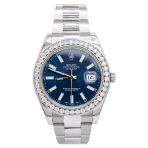 Rolex Men's Datejust Stainless Steel 41mm Blue Stick Dial Watch Reference #: 116300