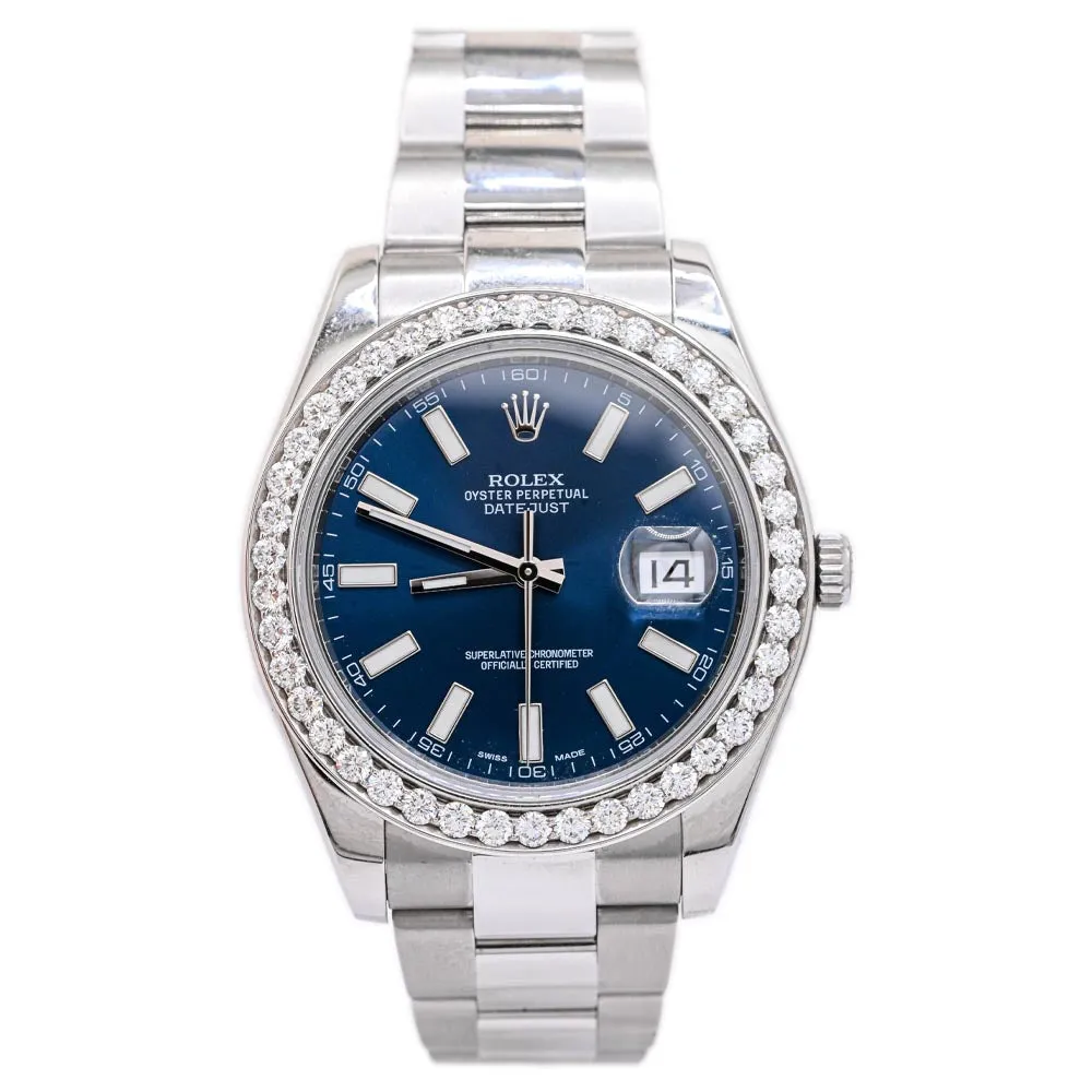 Rolex Men's Datejust Stainless Steel 41mm Blue Stick Dial Watch Reference #: 116300