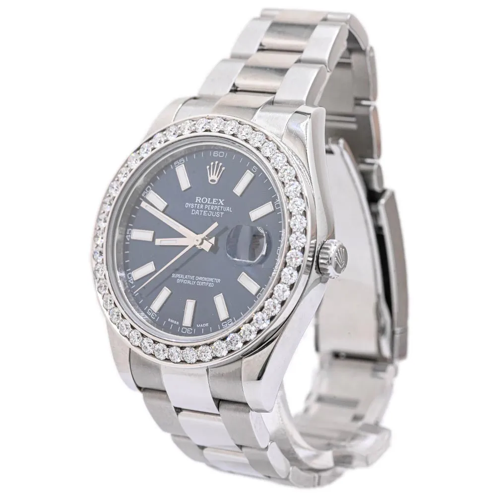 Rolex Men's Datejust Stainless Steel 41mm Blue Stick Dial Watch Reference #: 116300