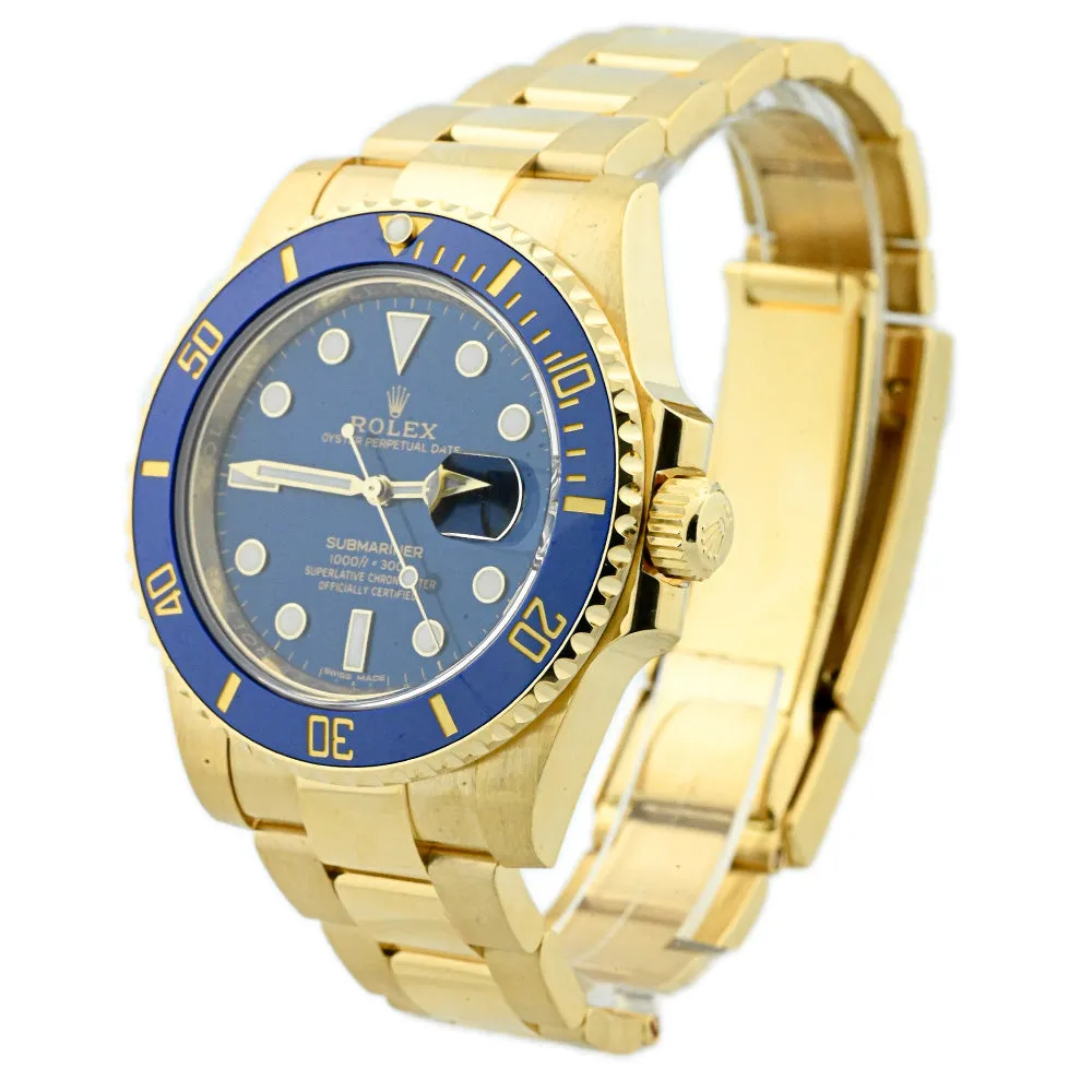 Rolex Men's Submariner Date 18K Yellow Gold 40mm Blue Dot Dial Watch Reference #: 116618LB