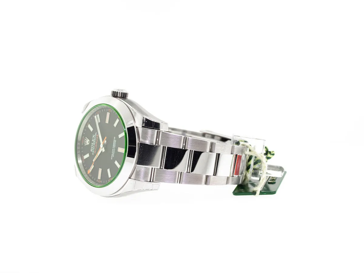 Rolex Milgauss 40mm Stainless Steel Green Crystal Black Dial 116400