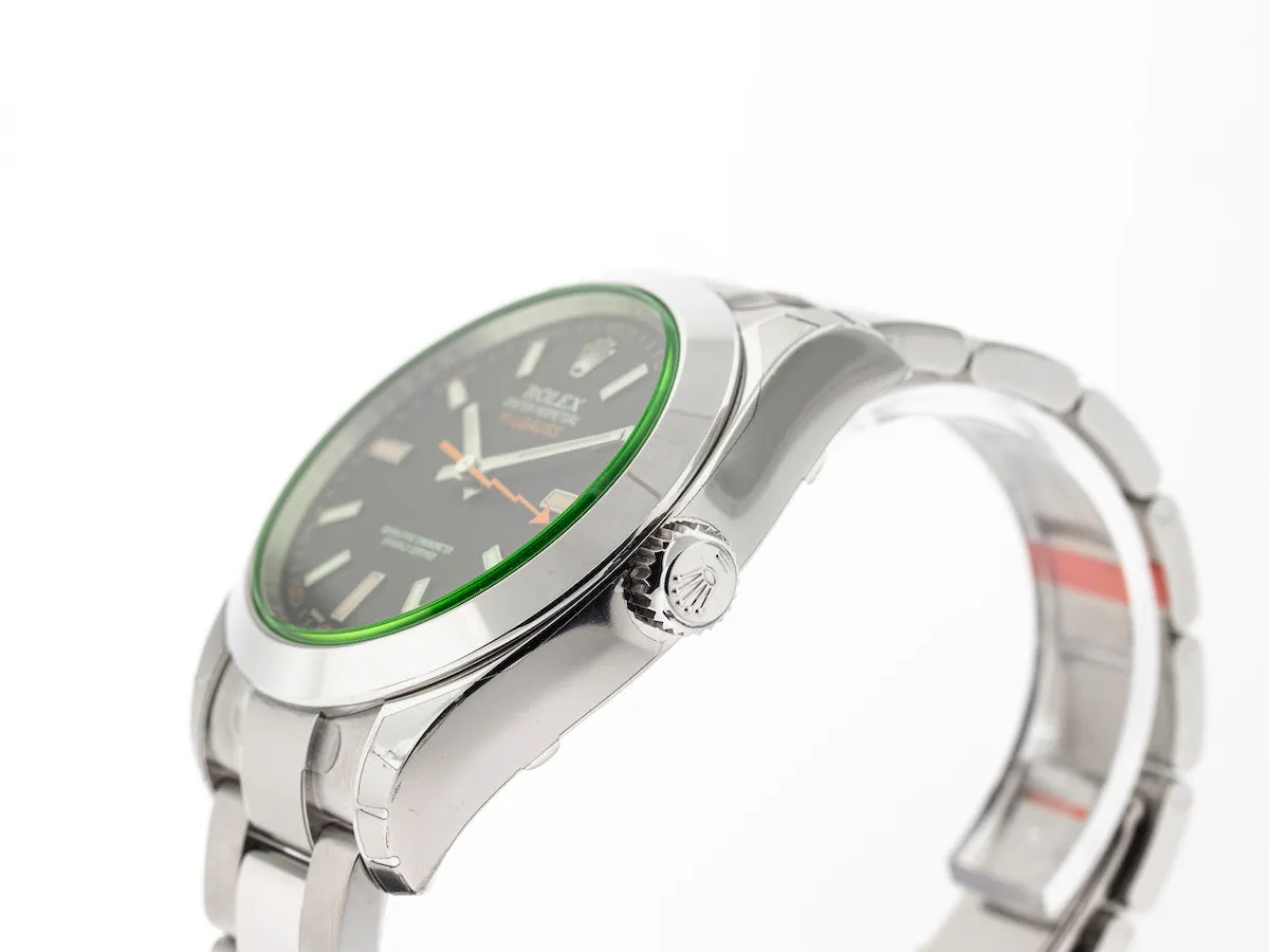 Rolex Milgauss 40mm Stainless Steel Green Crystal Black Dial 116400
