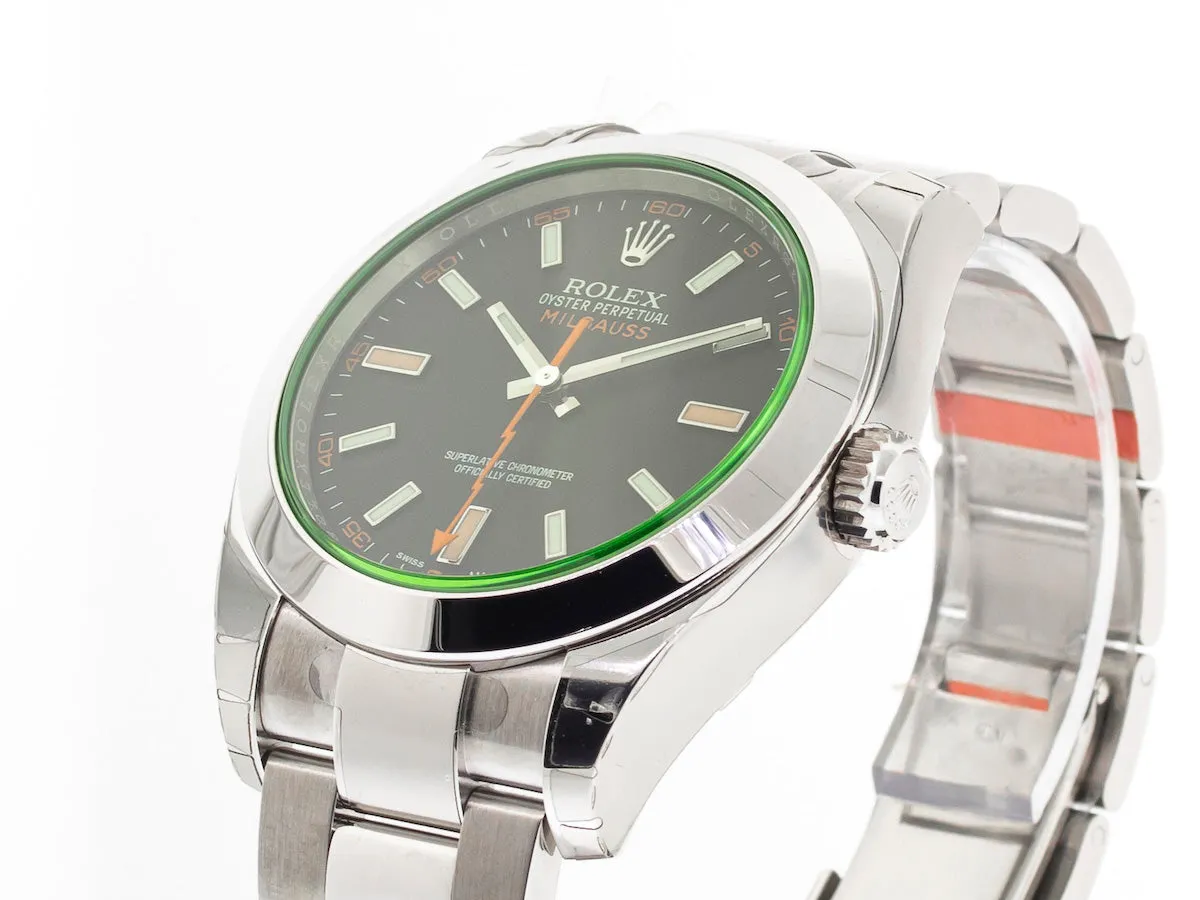 Rolex Milgauss 40mm Stainless Steel Green Crystal Black Dial 116400