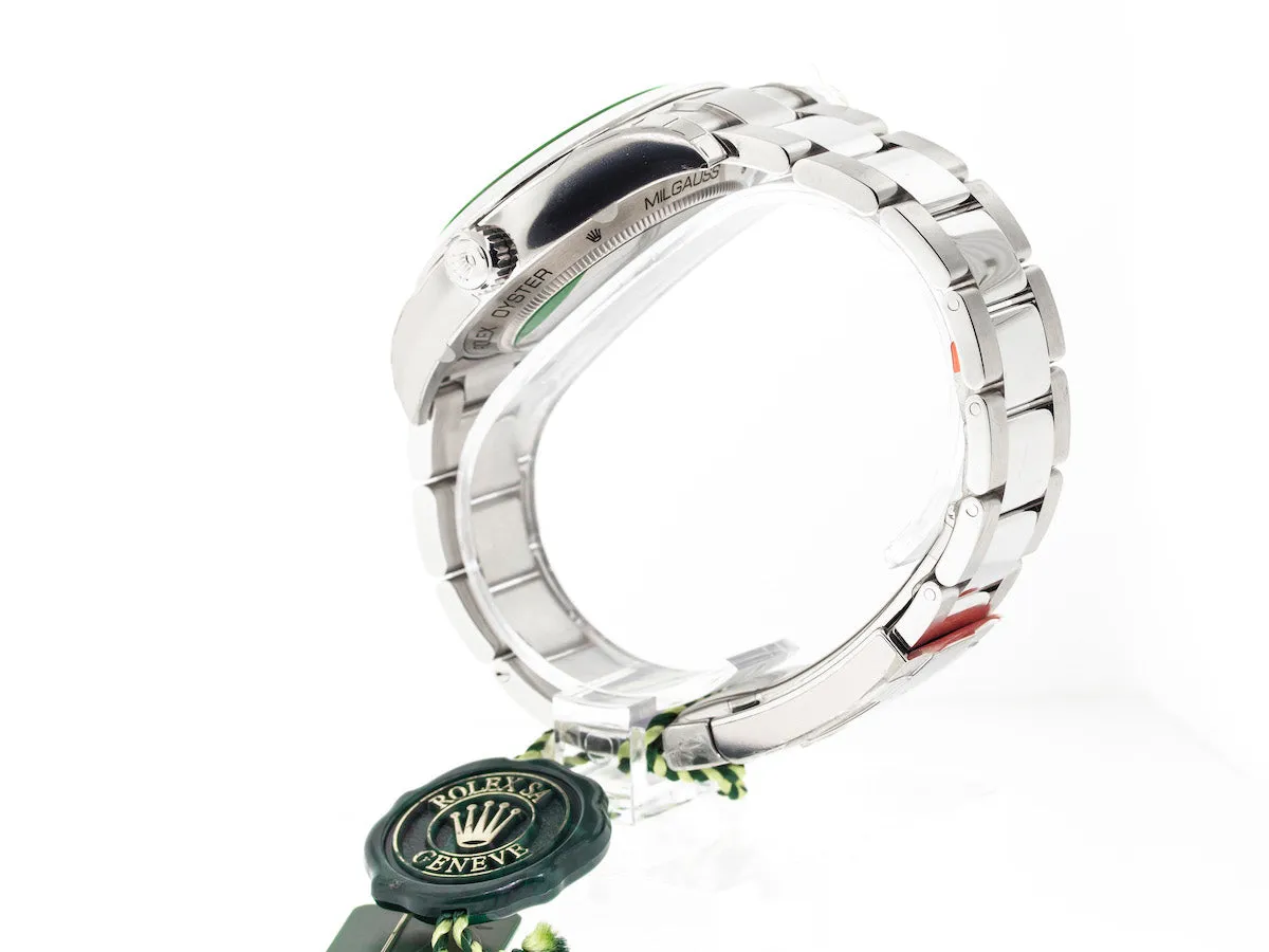 Rolex Milgauss 40mm Stainless Steel Green Crystal Black Dial 116400