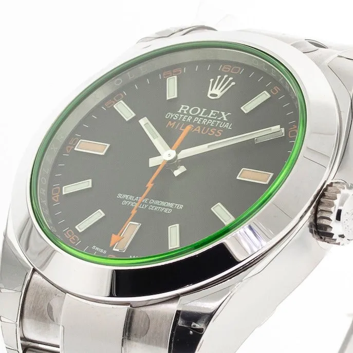 Rolex Milgauss 40mm Stainless Steel Green Crystal Black Dial 116400