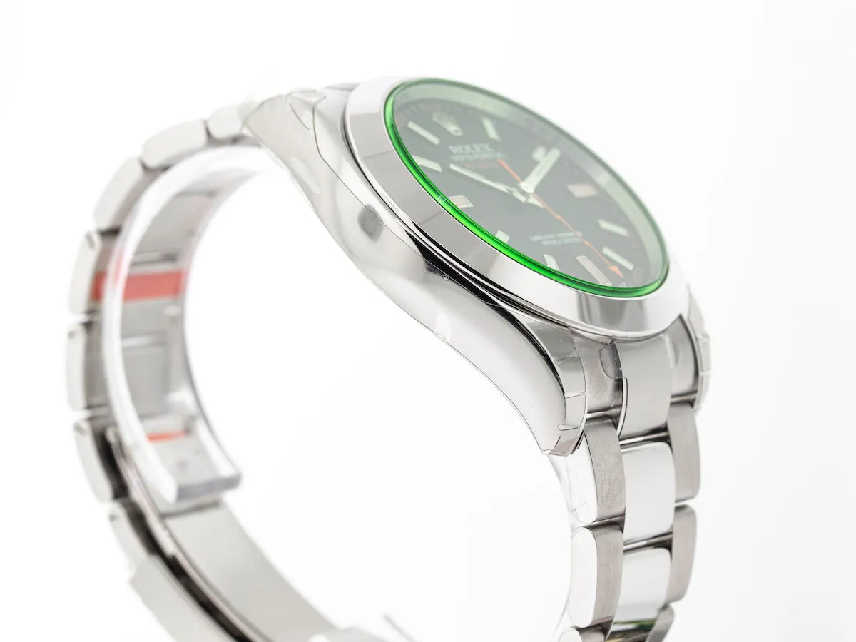 Rolex Milgauss 40mm Stainless Steel Green Crystal Black Dial 116400