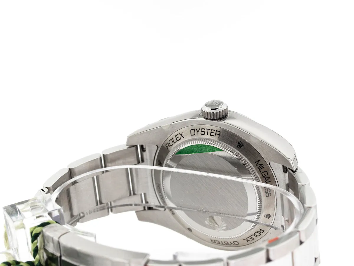 Rolex Milgauss 40mm Stainless Steel Green Crystal Black Dial 116400