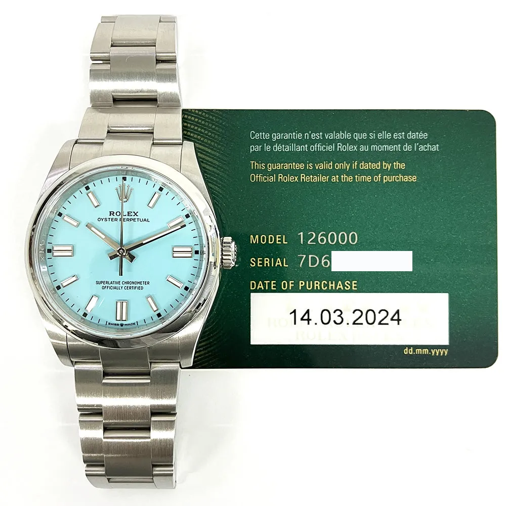 Rolex Oyster Perpetual 126000 Turquoise Dial Mar 2024