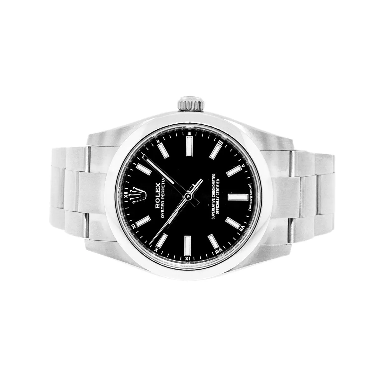 Rolex Oyster Perpetual 34mm Stainless Steel Black Index Dial Smooth Bezel 124200