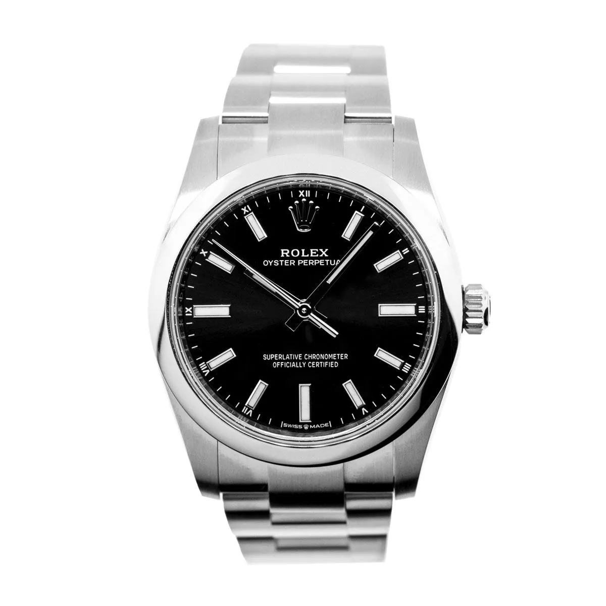 Rolex Oyster Perpetual 34mm Stainless Steel Black Index Dial Smooth Bezel 124200
