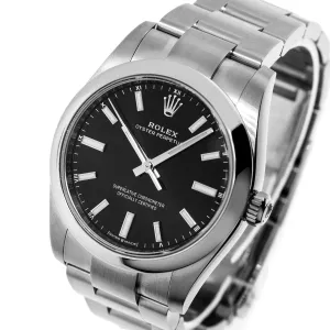 Rolex Oyster Perpetual 34mm Stainless Steel Black Index Dial Smooth Bezel 124200