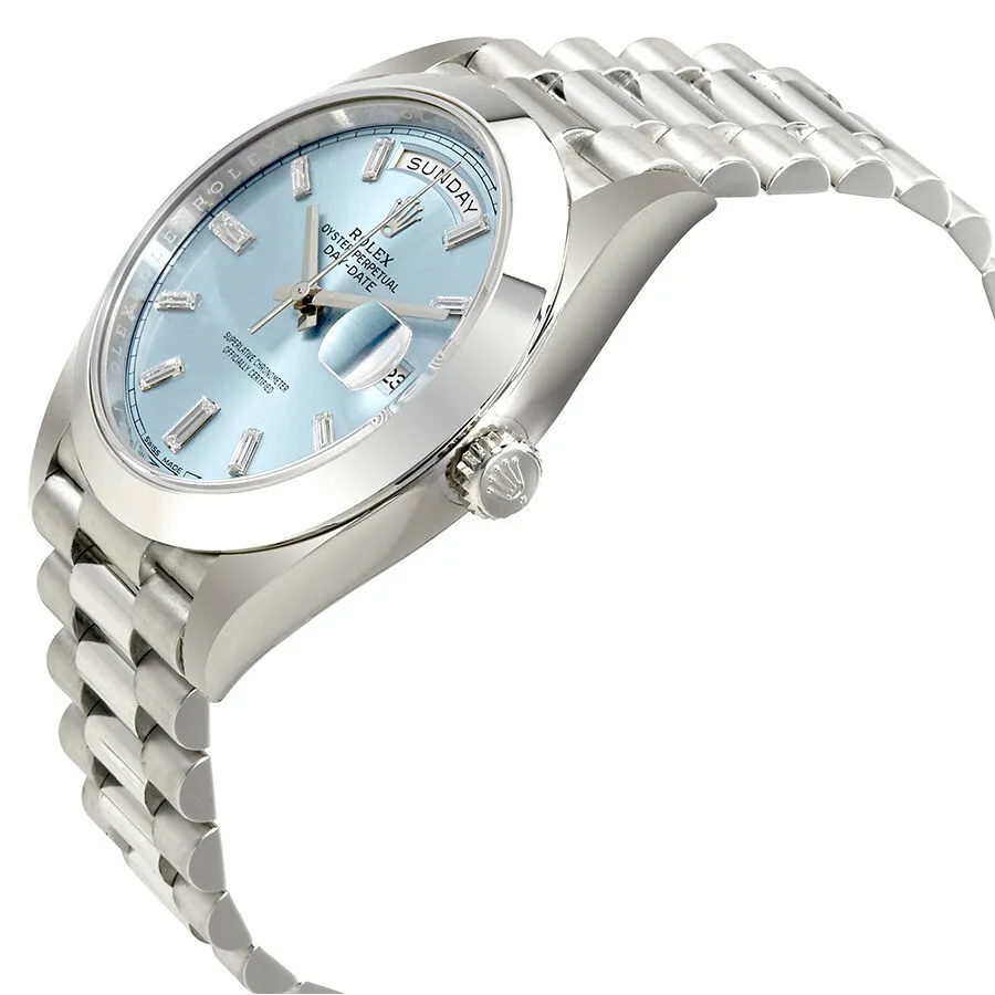 Rolex Oyster Perpetual Day-Date Ice Blue Baguette Dial Platinum President Automatic Men's Watch 228206IBLDP