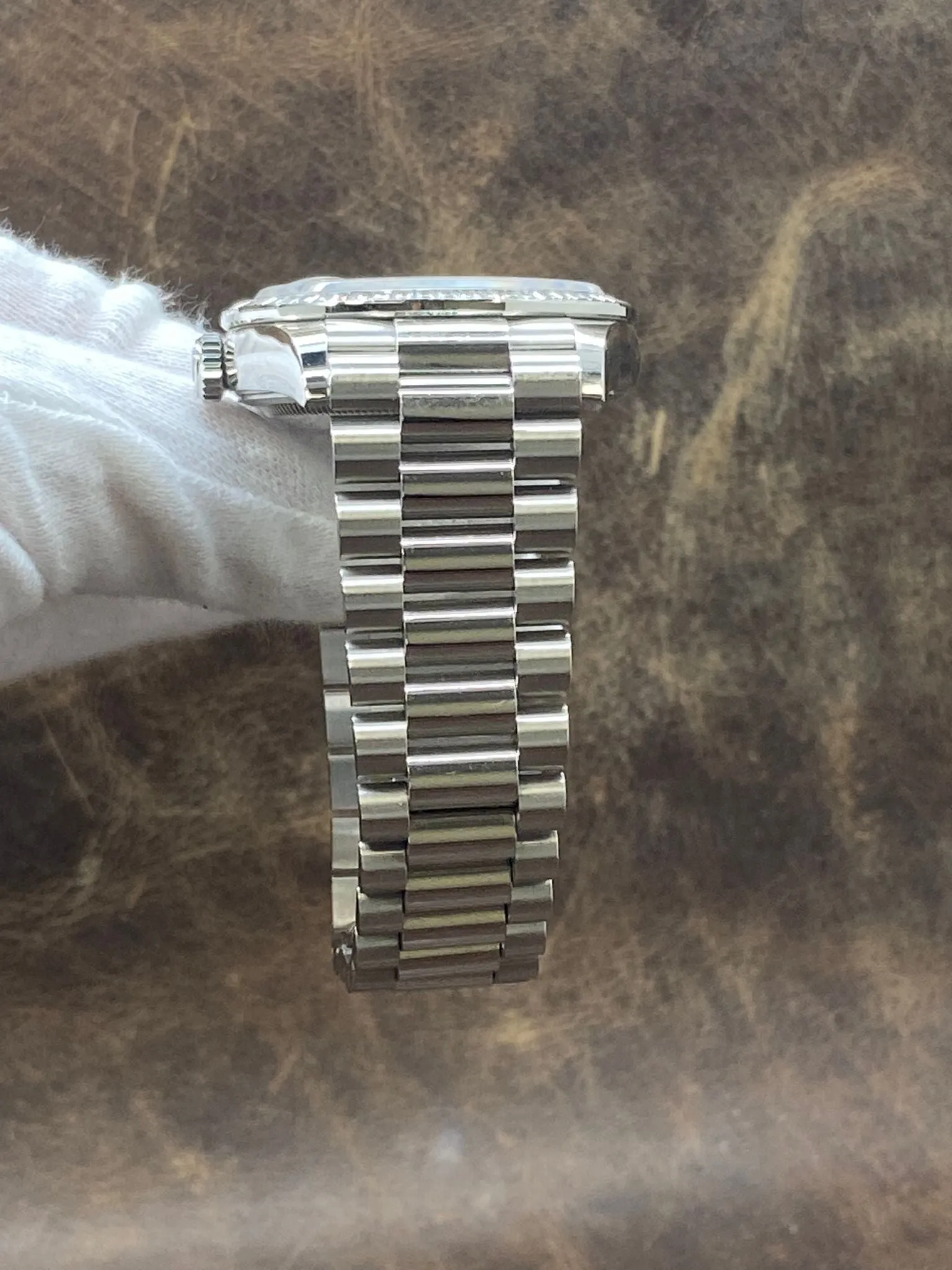 Rolex Platinum Day Date 36mm 128396TBR Ice Blue Baguette Diamond Dial Automatic Watch