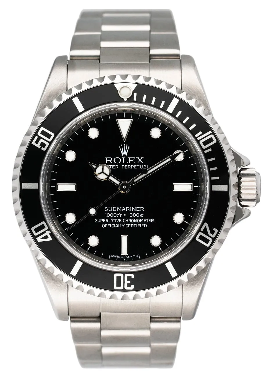 Rolex Submariner 14060 No Date Engraved Rehaut Mens Watch Box Papers
