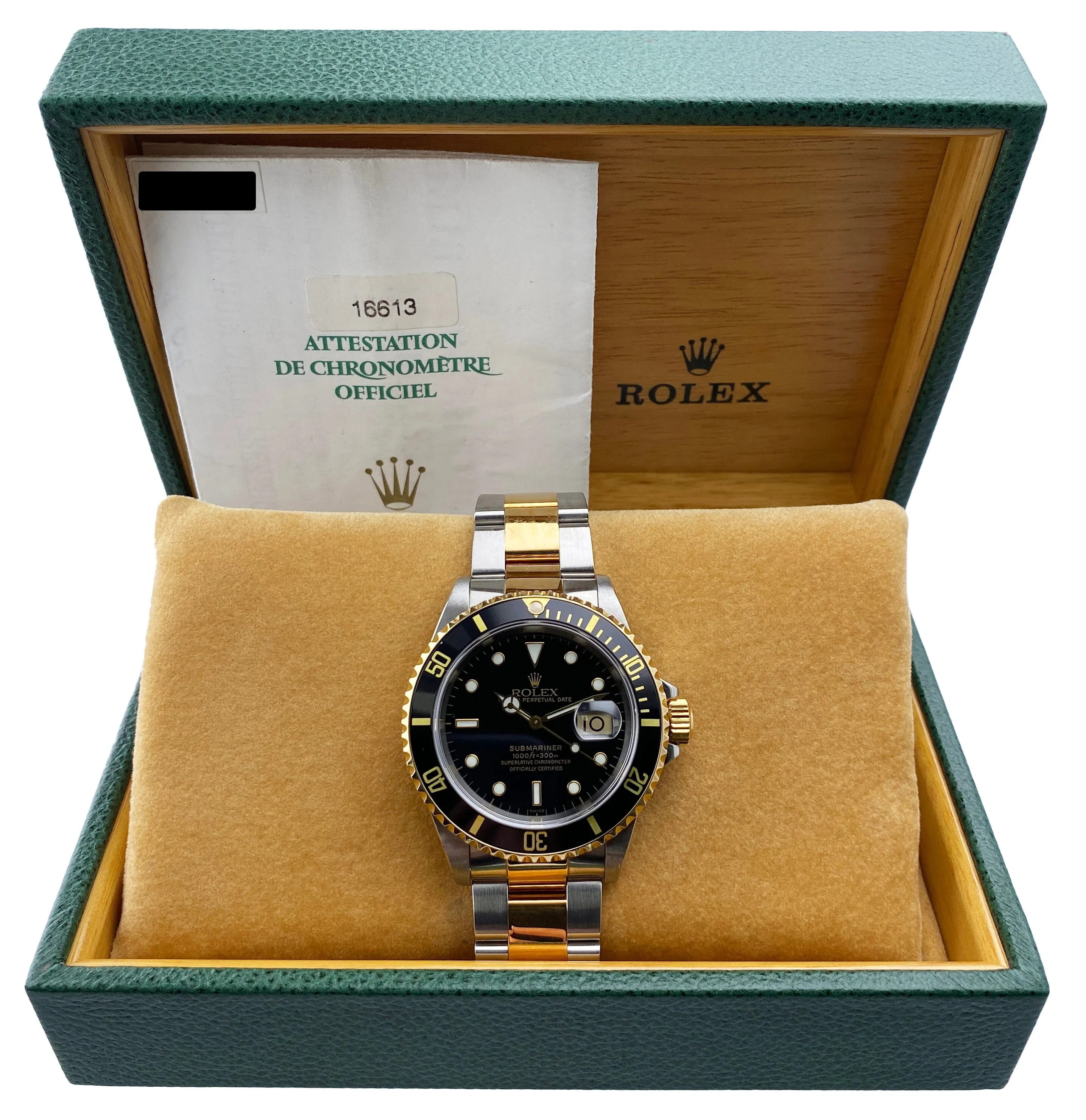 Rolex Submariner Date 16613LN Two-Tone Mens Watch Box Papers