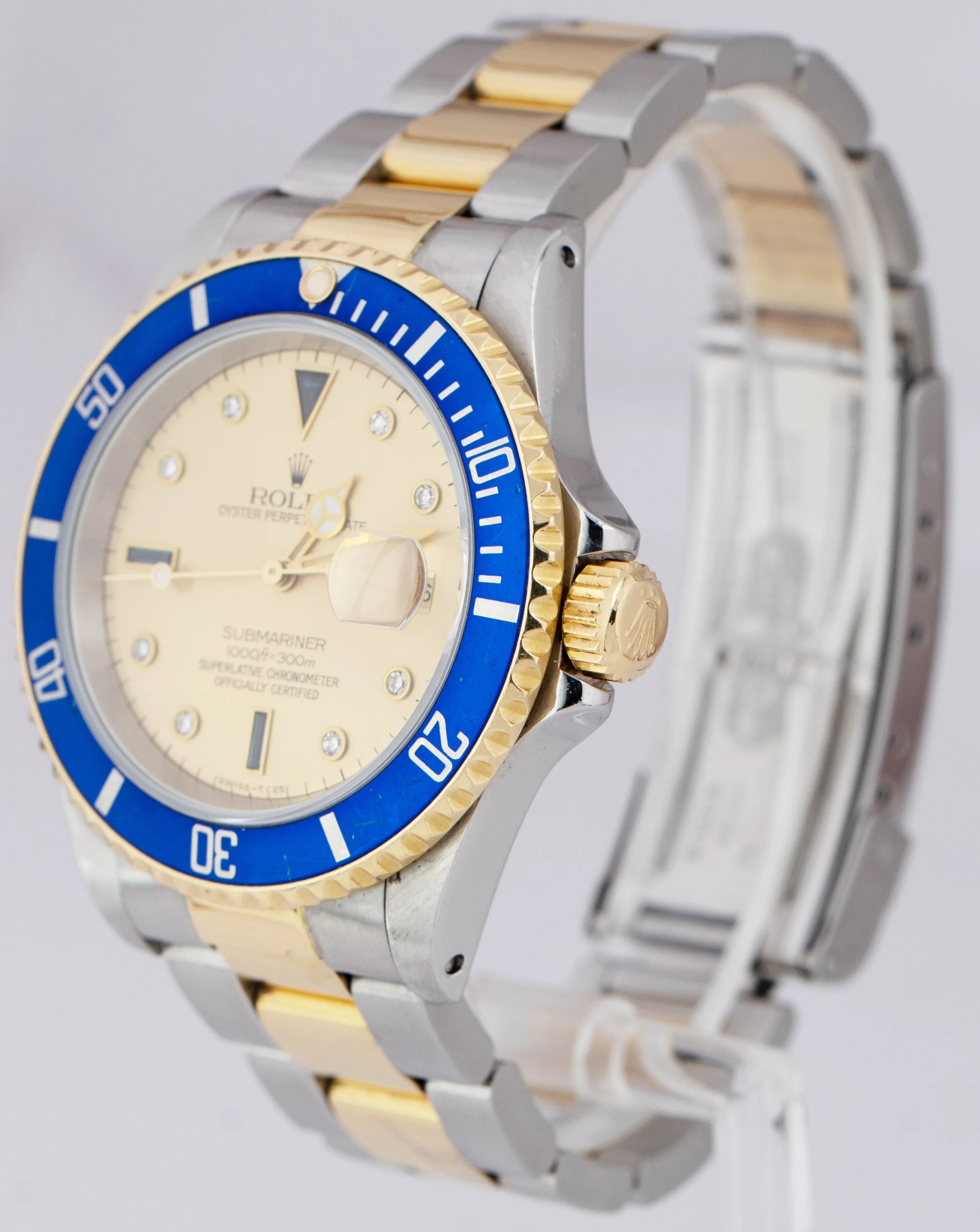 Rolex Submariner Date Two-Tone Gold Stainless Serti Champagne Watch 16613 B P