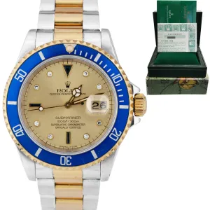 Rolex Submariner Date Two-Tone Gold Stainless Serti Champagne Watch 16613 B P