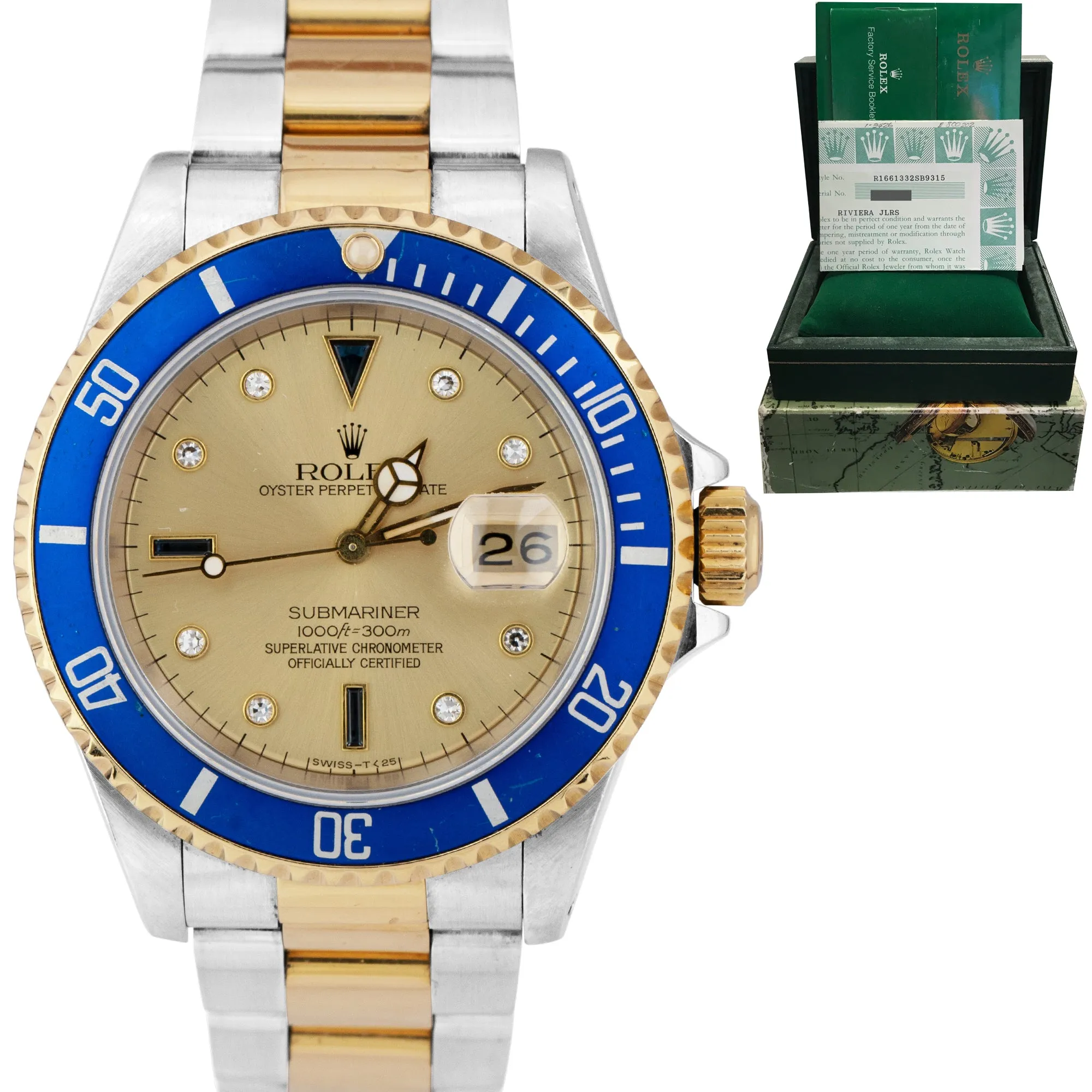 Rolex Submariner Date Two-Tone Gold Stainless Serti Champagne Watch 16613 B P