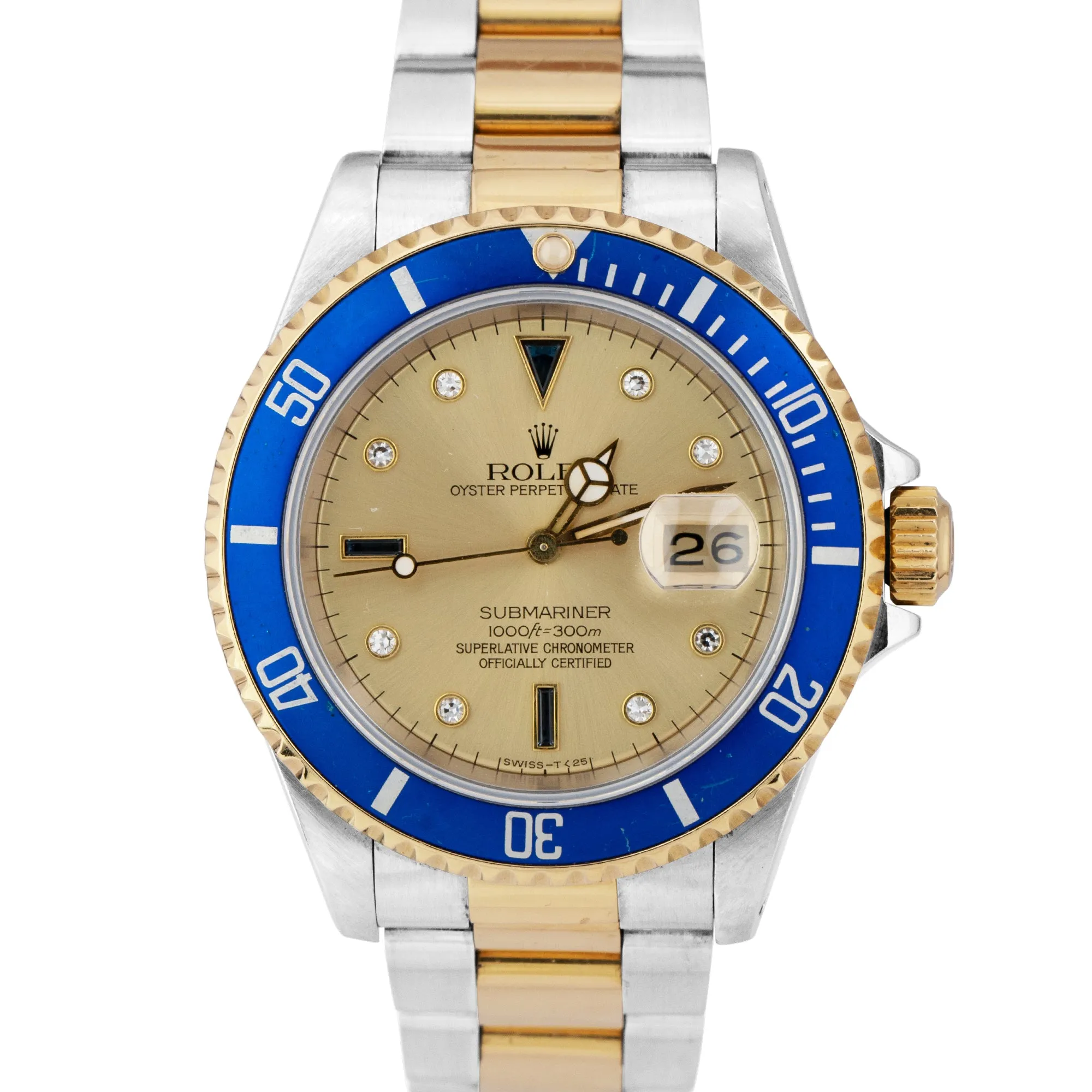 Rolex Submariner Date Two-Tone Gold Stainless Serti Champagne Watch 16613 B P