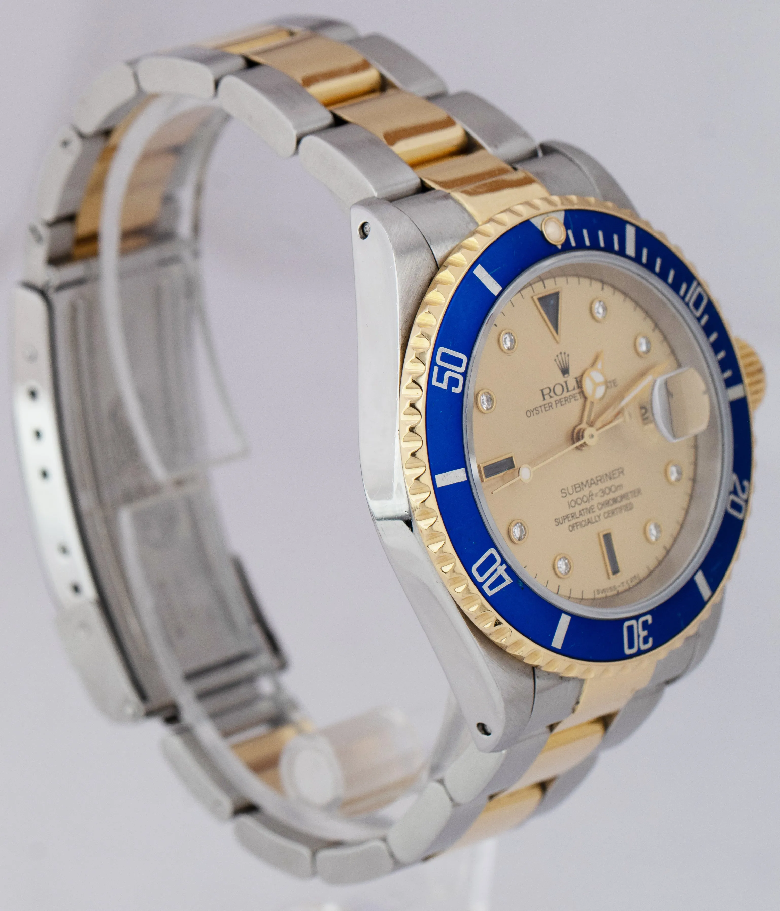 Rolex Submariner Date Two-Tone Gold Stainless Serti Champagne Watch 16613 B P