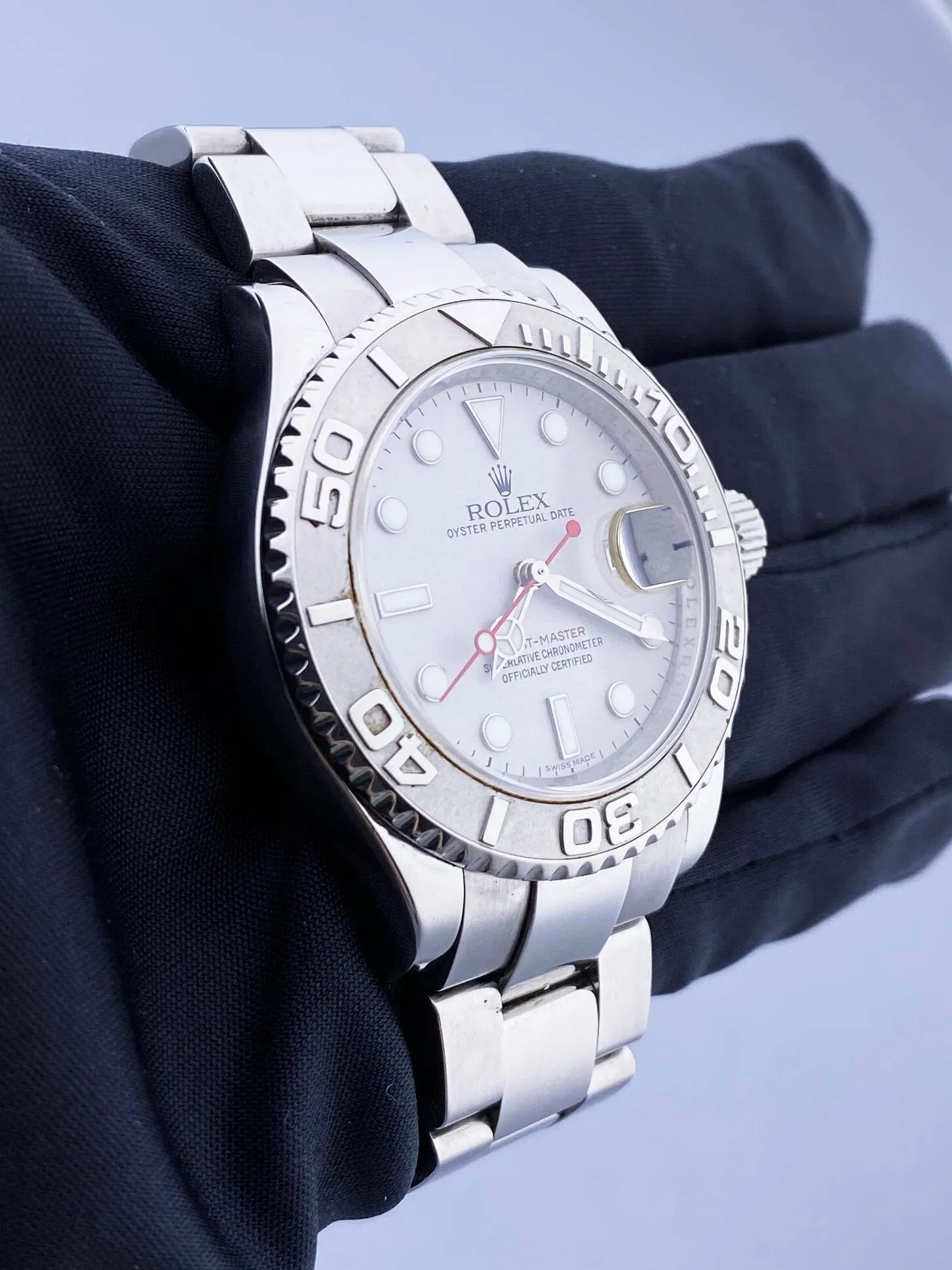 Rolex Yacht Master 16622 Platinum Bezel Engraved Rehaut Men's Watch