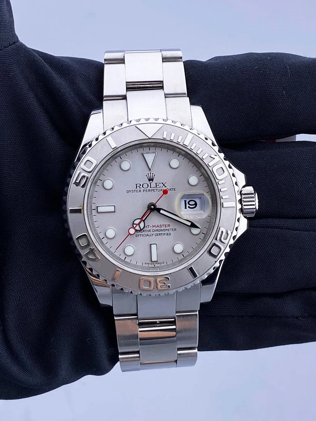 Rolex Yacht Master 16622 Platinum Bezel Engraved Rehaut Men's Watch