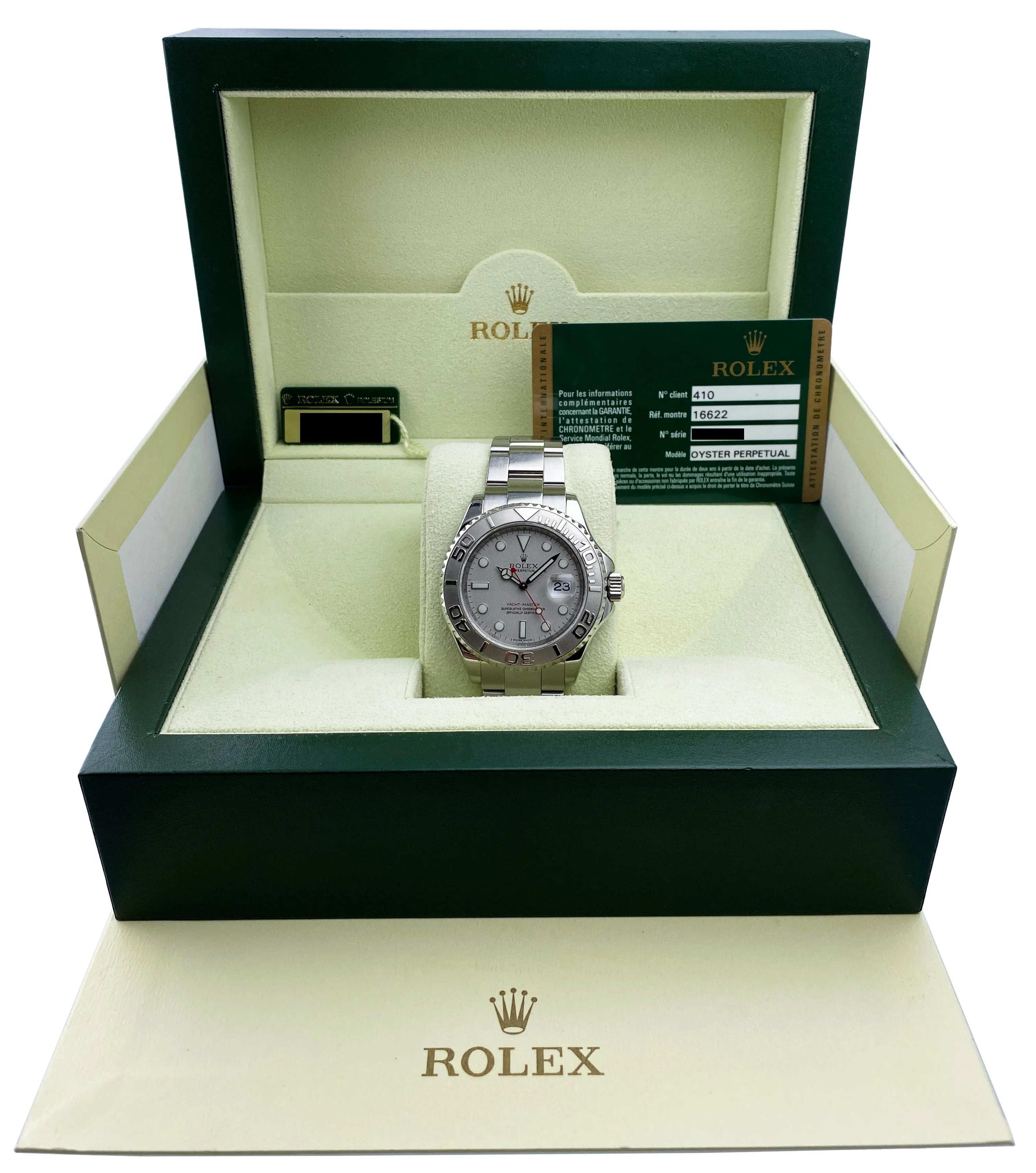 Rolex Yacht Master 16622 Platinum Bezel Mens Watch Box & Papers