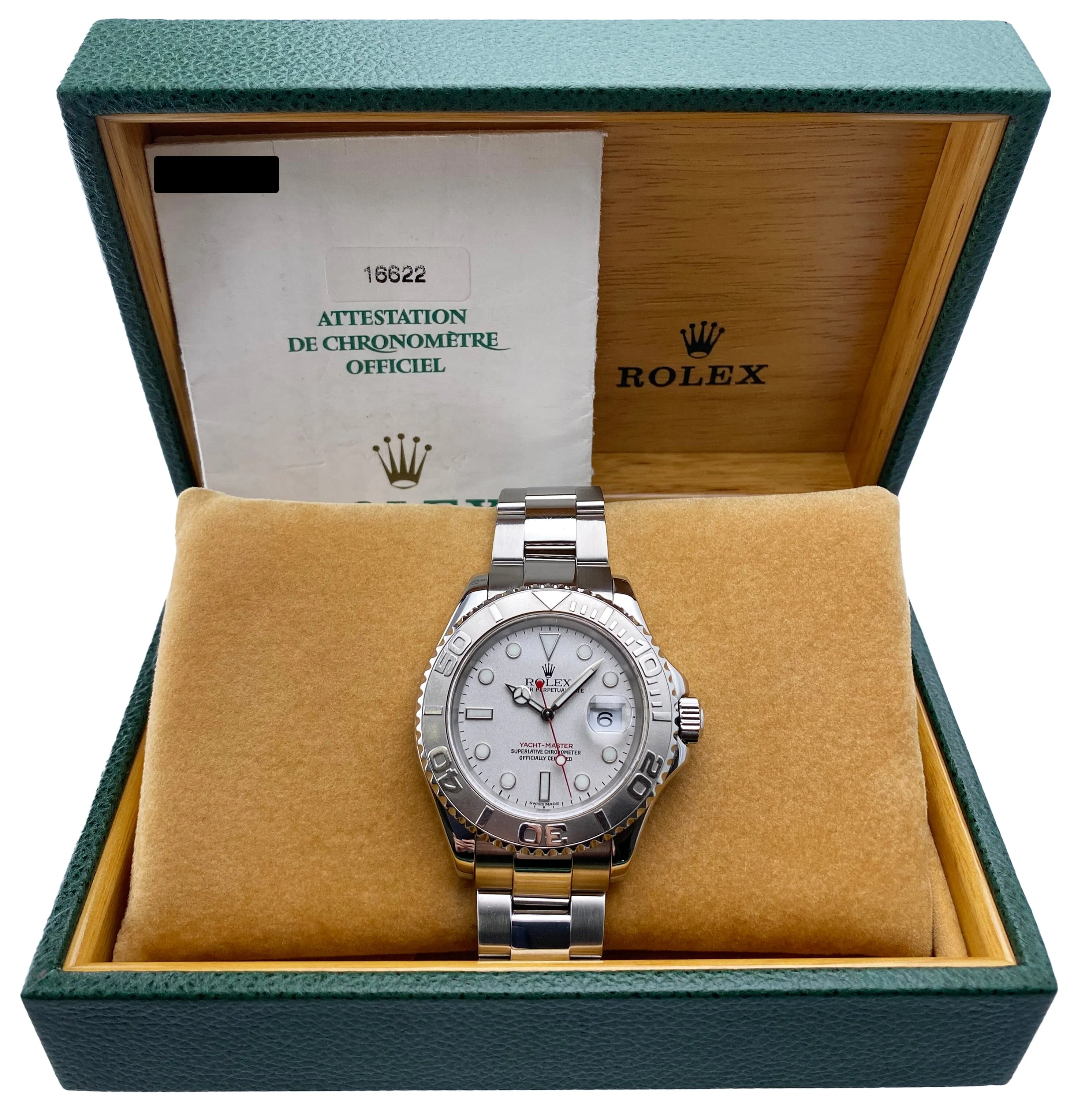 Rolex Yacht Master 16622 Platinum Bezel Mens Watch Box Papers