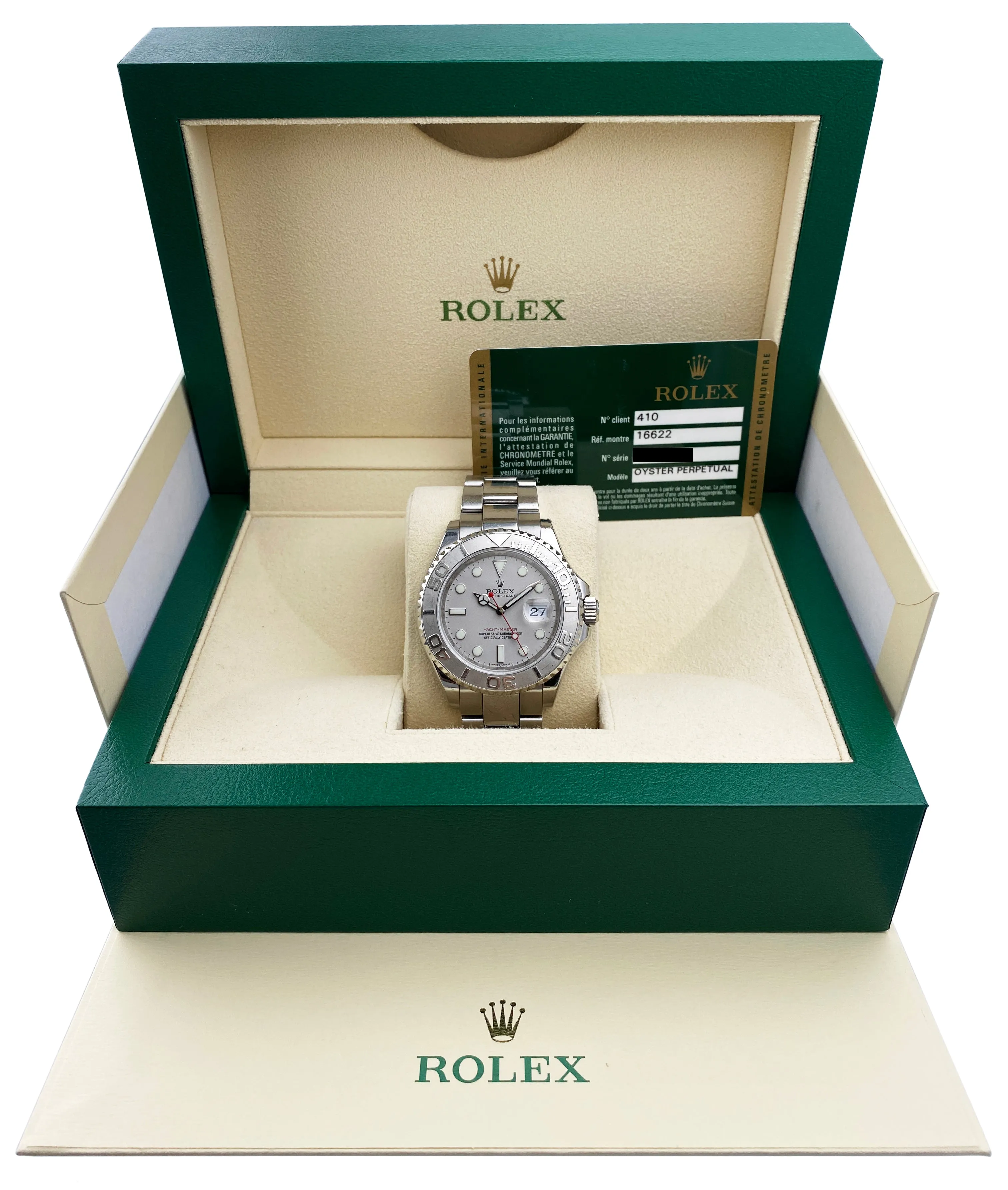 Rolex Yacht Master 16622 Platinum Bezel Mens Watch Box Papers