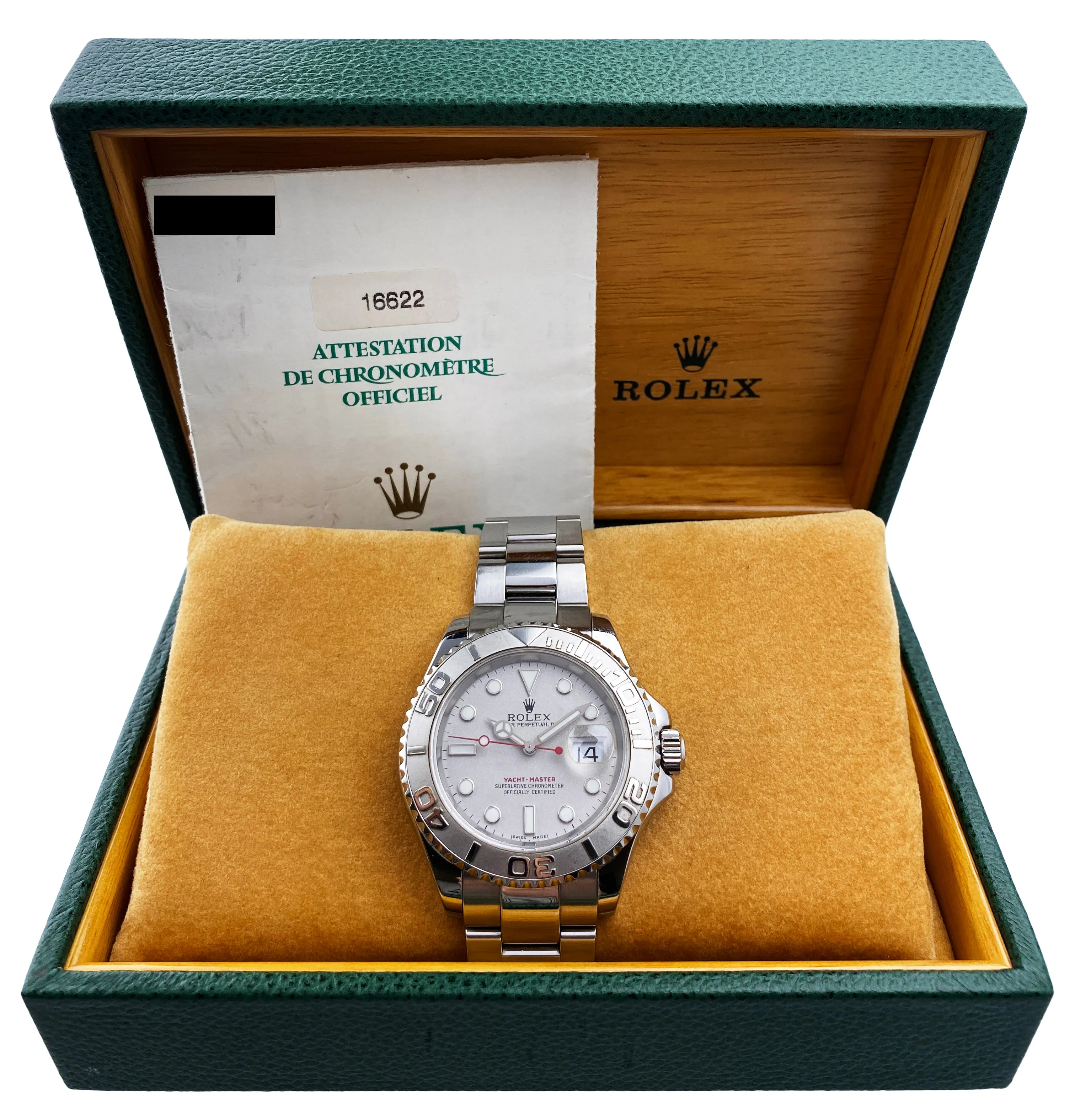 Rolex Yacht Master 16622 Platinum Bezel Watch Box Papers