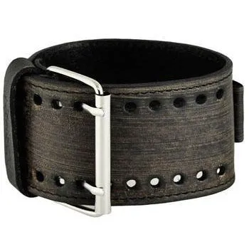 Roman DX Blue Watch with Stitched Distressed Dark Brown Leather Wide Cuff