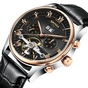 Rose Gold Leather Mechanical Wrist Watch