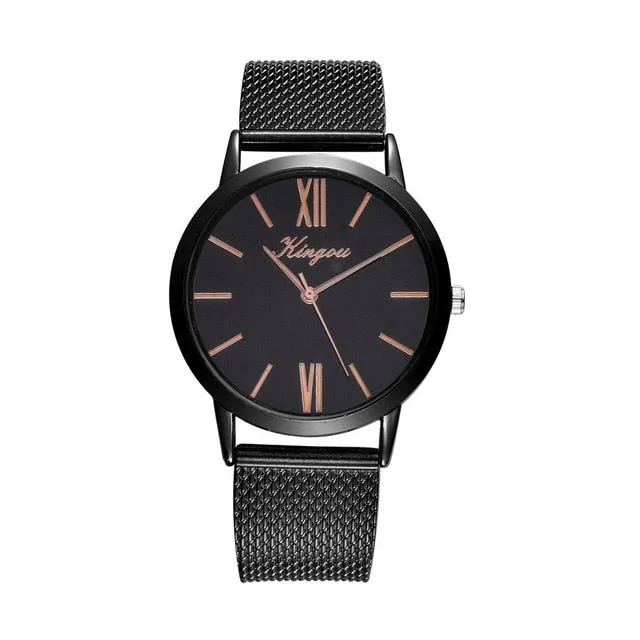Rose Gold Sliver Mesh Stainless Steel Dail Women Watches