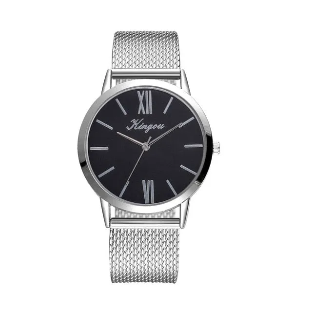 Rose Gold Sliver Mesh Stainless Steel Dail Women Watches