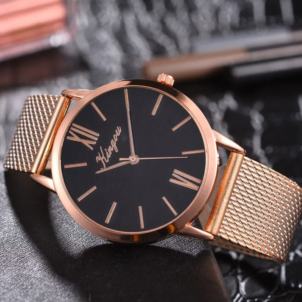 Rose Gold Sliver Mesh Stainless Steel Dail Women Watches